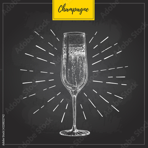 Vector illustration of hand drawing champagne glass on chalkboard background