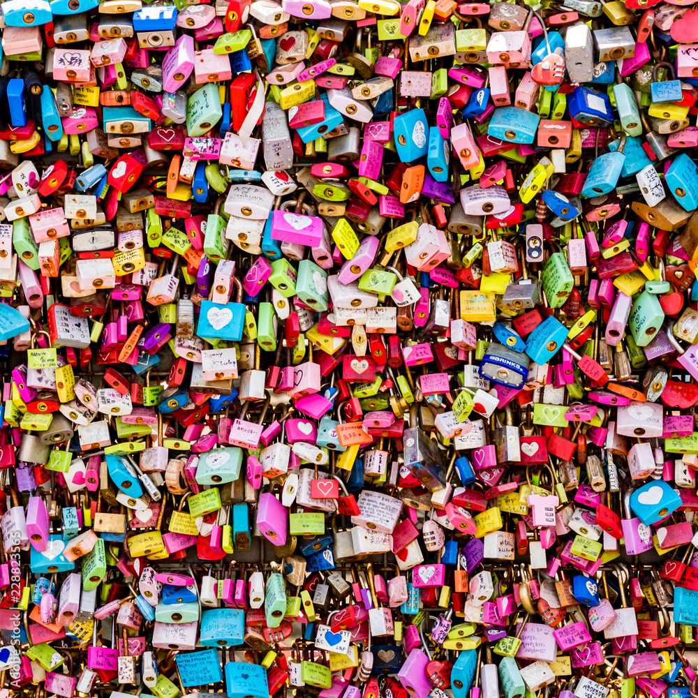   Colorful love padlocks, Seoul, Namsan Park, South Korea