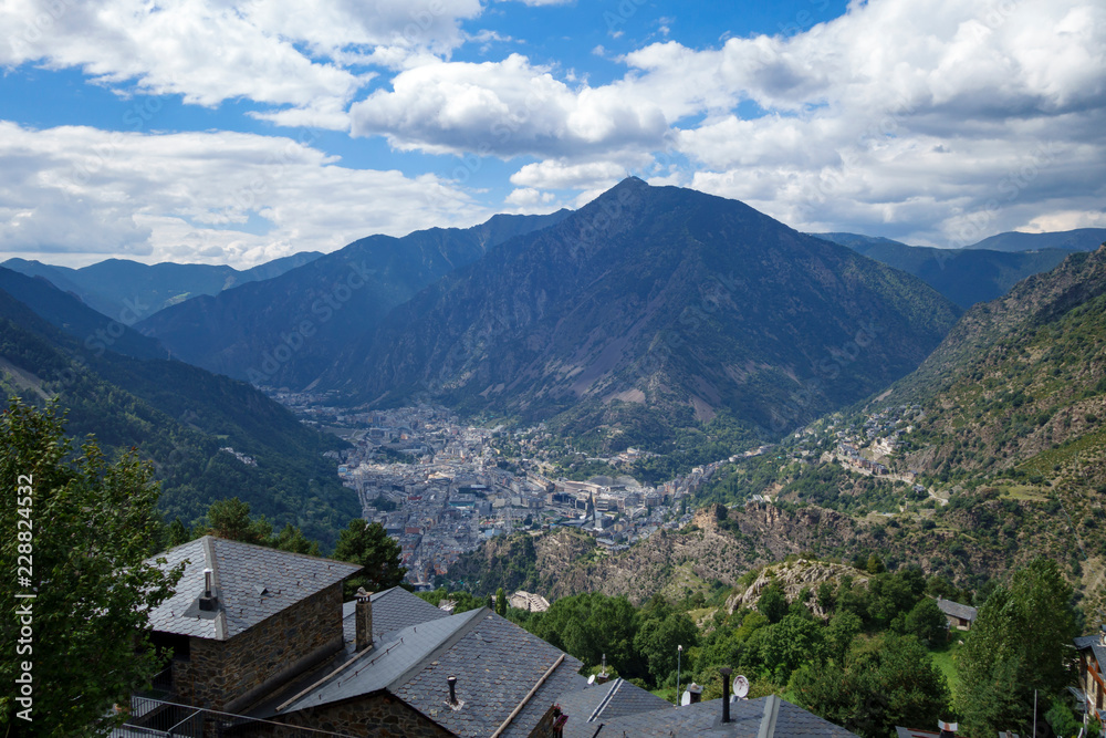 Andorra la Vella city, in a valley in the middle of Pyrenees