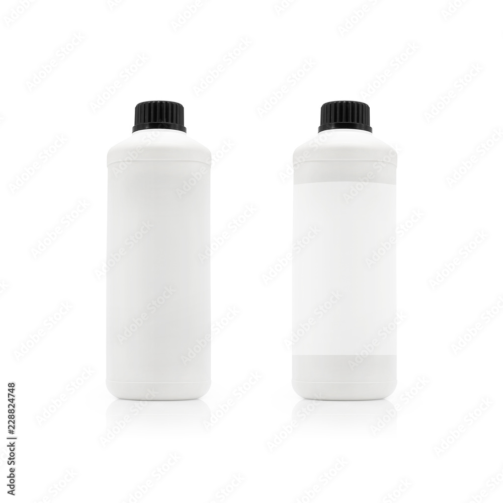 White plastic bottle and black lid on isolated background with clipping path.