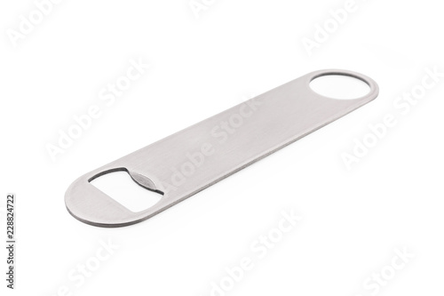 Aluminium bottle opener for your design on isolated background with clipping path.