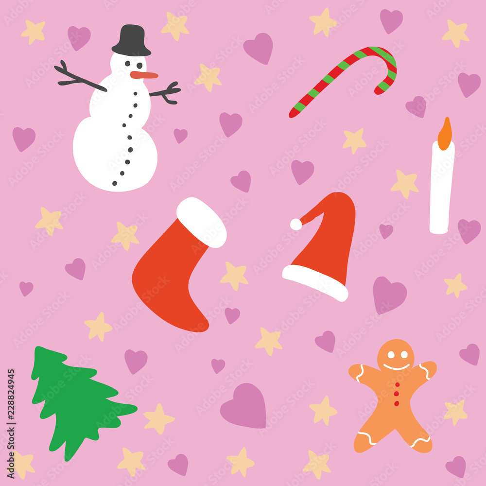 a christmas background pattern with pink background and red sock object a christmas background pattern with pink background and red sock object
