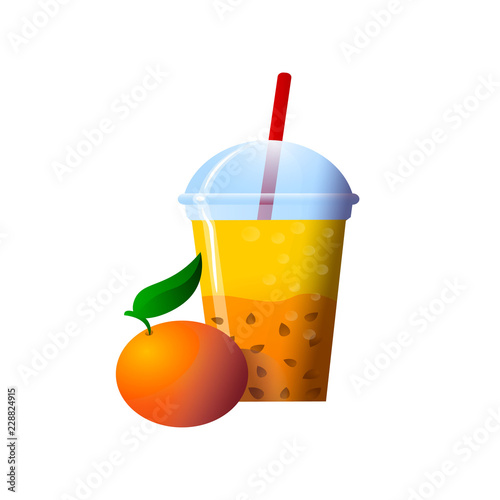 Orange Smoothies in a cup. Superfoods and health or detox diet food concept in sketch style.