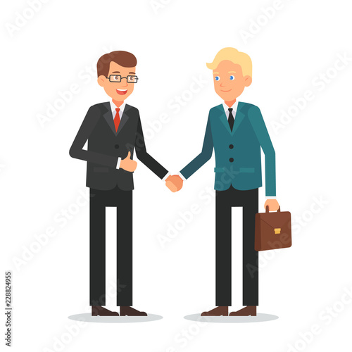 Businessman shaking hands. A man in suite with thumb up to feedback concept