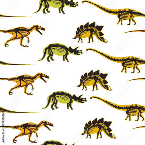 Dinosaurs and pterodactyl types of animals seamless pattern isolated on white background vector.