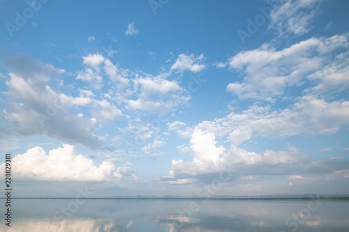 clouds and blue sky over the lake.