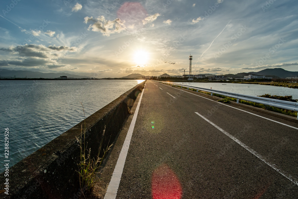 view from a road across a river in fukuoka, Japan HDR
