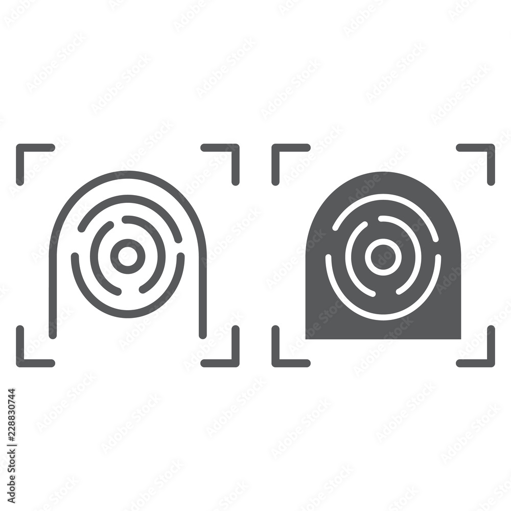 Fingerprint scanner line and glyph icon, security and finger, touch id sign, vector graphics, a linear pattern on a white background. Fingerprint scanner line and glyph icon, security and finger, touch id sign, vector graphics, a linear pattern on a white background.