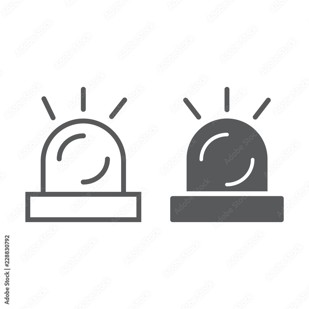 Alert line and glyph icon, attention and siren, alarm sign, vector graphics, a linear pattern on a white background.