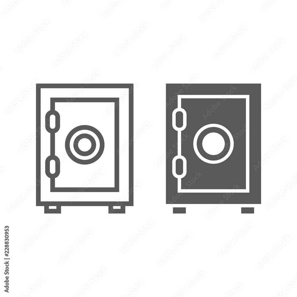 Safe box line and glyph icon, deposit and protection, bank box sign, vector graphics, a linear pattern on a white background. Safe box line and glyph icon, deposit and protection, bank box sign, vector graphics, a linear pattern on a white background.