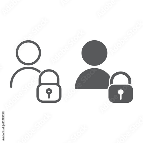 User unlocked line and glyph icon, privacy and safety, profile sign, vector graphics, a linear pattern on a white background.