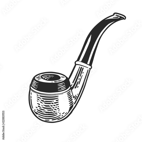 Smoking pipe isolated on white background. Tobacco pipe. Vector vintage engraving illustration for logo, emblem, tattoo, poster, t-shirt, web and label. Hand drawn in a graphic style.