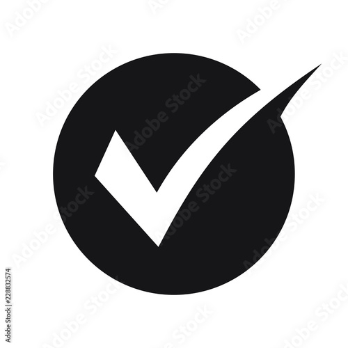 Tick icon vector symbol, checkmark isolated on white background, checked icon or correct choice sign in round shape