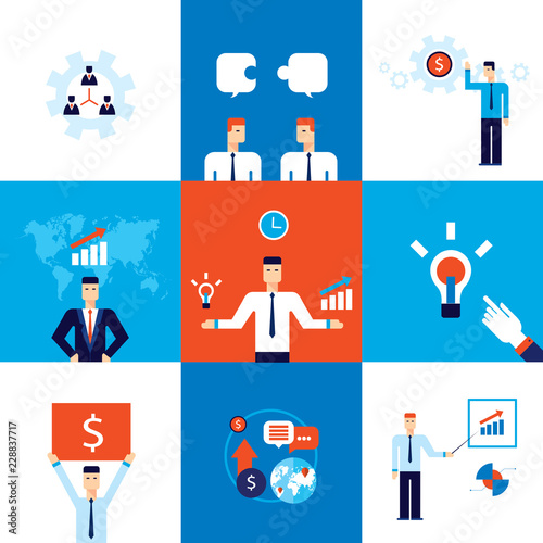 Successful business Teamwork Partnership Success Profit concept Banner set Vector illustration