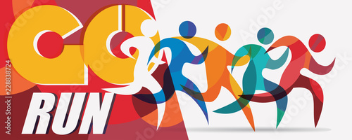 running people set of stylized silhouettes, sport and activity  background