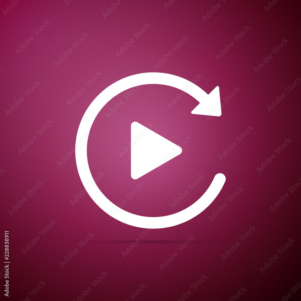Video play button like simple replay icon isolated on purple background. Flat design. Vector Illustration Video play button like simple replay icon isolated on purple background. Flat design. Vector Illustration