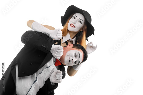 Funny mimes on white photo