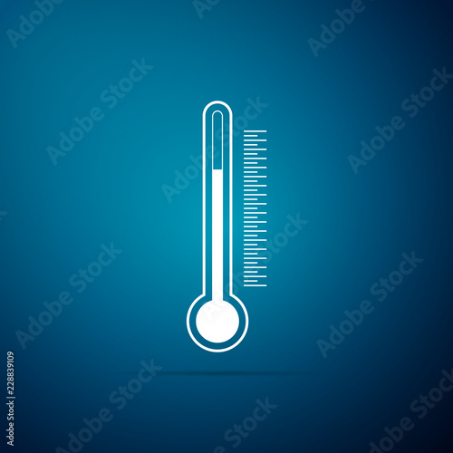 Thermometer icon isolated on blue background. Flat design. Vector Illustration