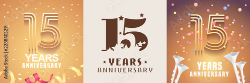 15 years anniversary set of vector icon, symbol. Graphic design element