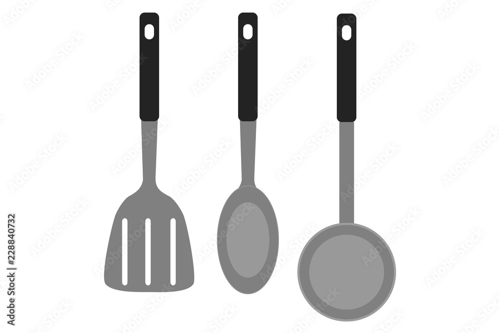 Espátula, cuchara, y cucharón de cocina. Espátula, cuchara, y cucharón de cocina.