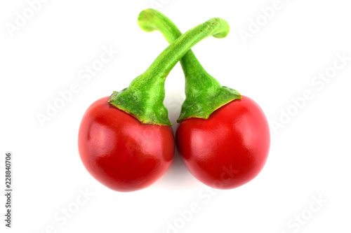 Isolated Red Hot Chili Pepper (Round Cherry Bomb Chilli or Chile).