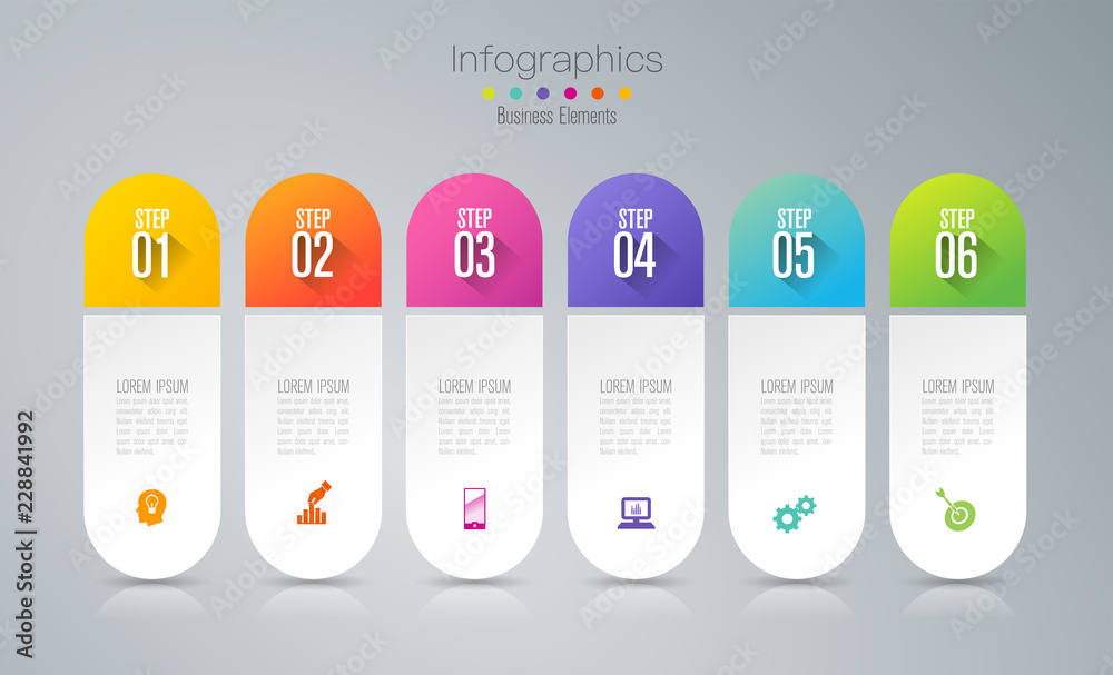 Infographics design vector and business icons with 6 options.