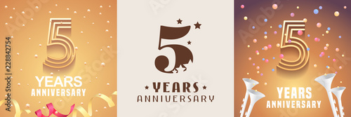 5 years anniversary set of vector icon, symbol. Graphic design element