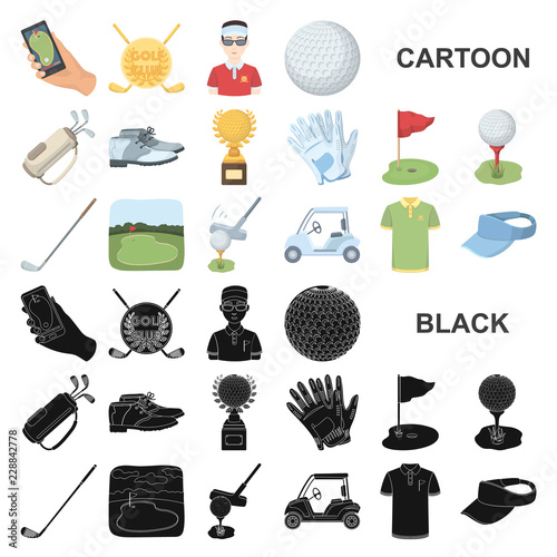 Golf and attributes cartoon icons in set collection for design.Golf Club and equipment vector symbol stock web illustration.