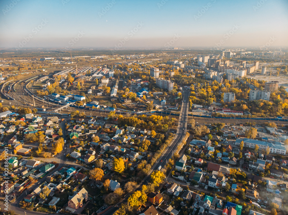 Aerial view of Voronezh, Russia. Autumn cityscape from above