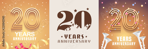 20 years anniversary set of vector icon, symbol. Graphic design element