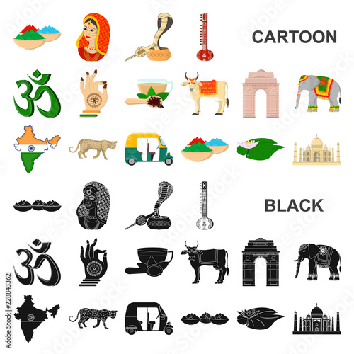 Country India cartoon icons in set collection for design.India and landmark vector symbol stock web illustration.