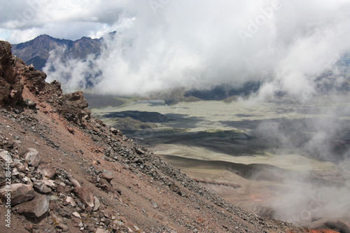 View from the Cotopaxi volcano, Ecuador. Volcanic rocks