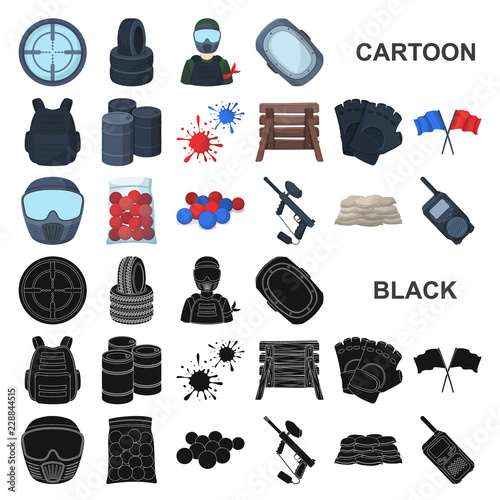 Paintball, team game cartoon icons in set collection for design. Equipment and outfit vector symbol stock web illustration. photo