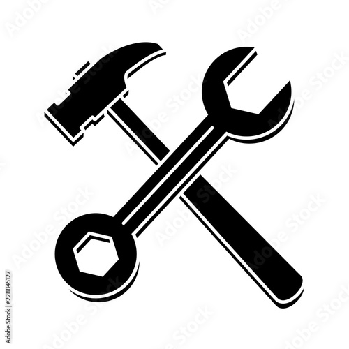 hammer with wrench handle tools icons
