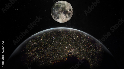 Photography Full moon above the Tokyo, Japan