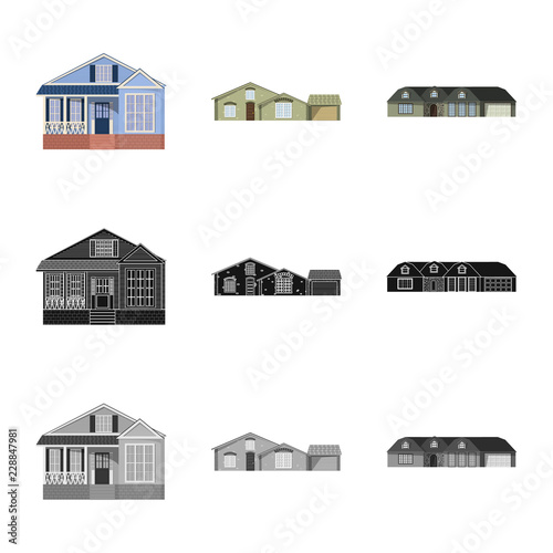 Vector design of building and front sign. Set of building and roof stock symbol for web.