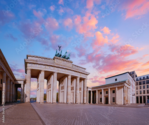Brandenburg Gate in Berlin  Germany  on a sunset  panoramic image