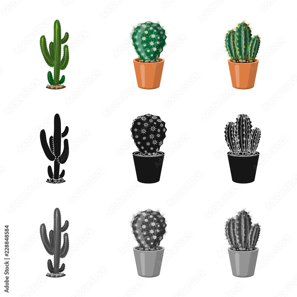 Vector illustration of cactus and pot symbol. Set of cactus and cacti stock vector illustration. Vector illustration of cactus and pot symbol. Set of cactus and cacti stock vector illustration.