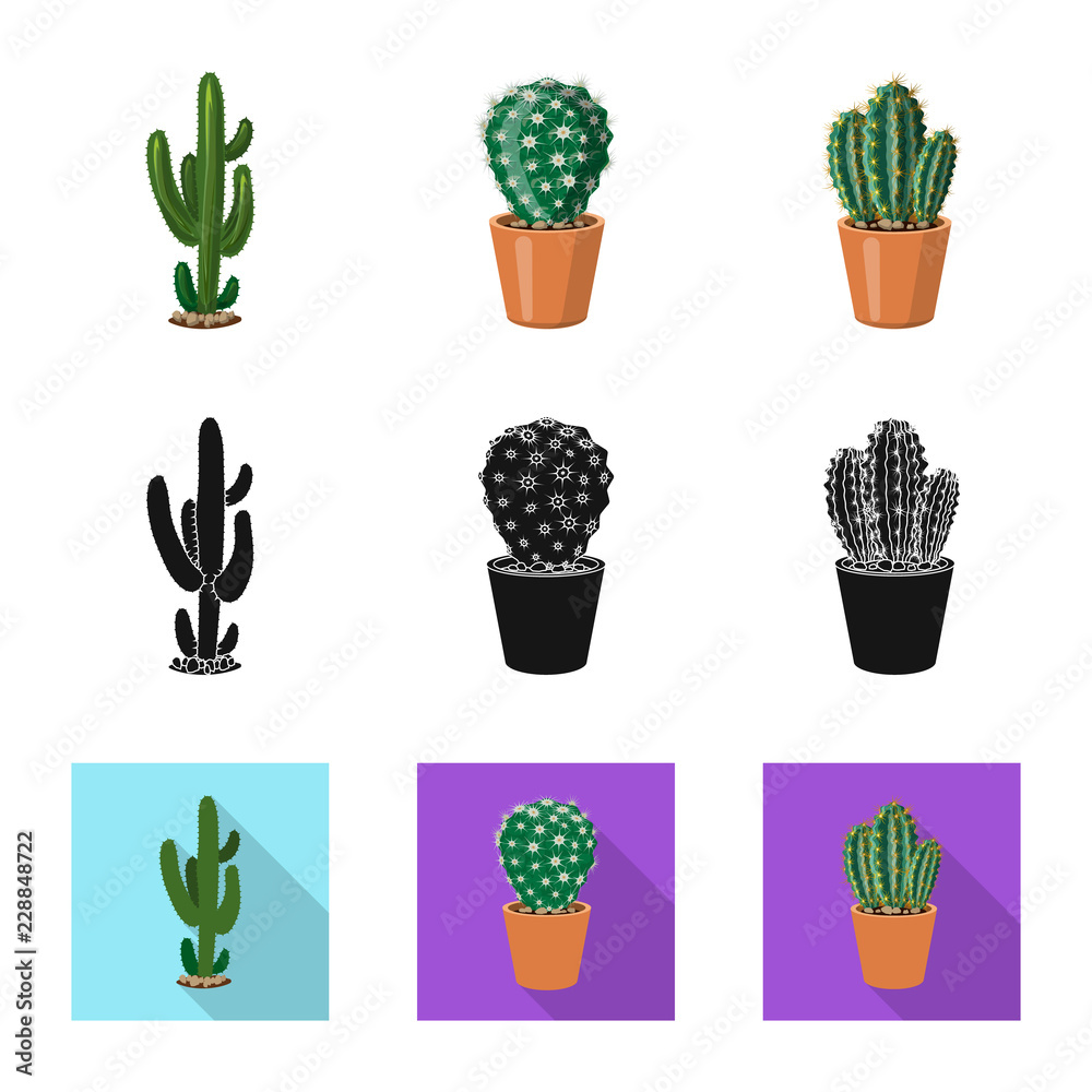 Isolated object of cactus and pot sign. Collection of cactus and cacti stock vector illustration. Isolated object of cactus and pot sign. Collection of cactus and cacti stock vector illustration.