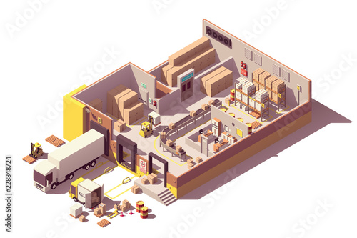 Vector isometric low poly warehouse cross-section