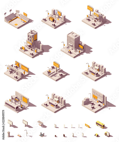 Vector isometric outdoor advertising examples
