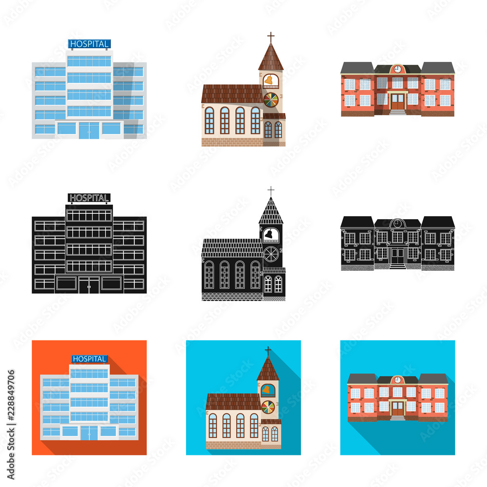 Vector design of building and front symbol. Set of building and roof vector icon for stock.