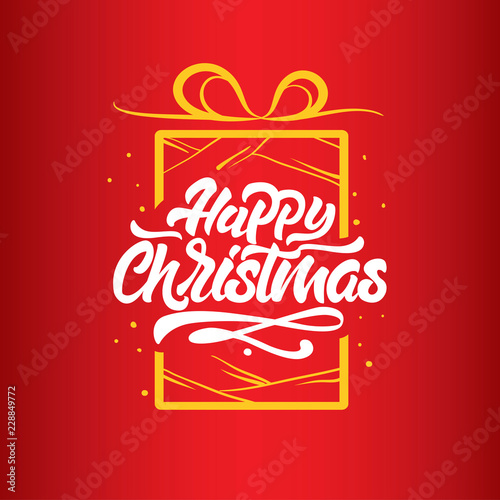 Happy Christmas lettering in gift illustration . Lettering for postcard  gift  poster and much more