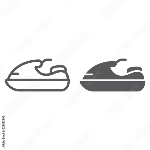 Jet ski line and glyph icon, transport and boat, water scooter sign, vector graphics, a linear pattern on a white background.