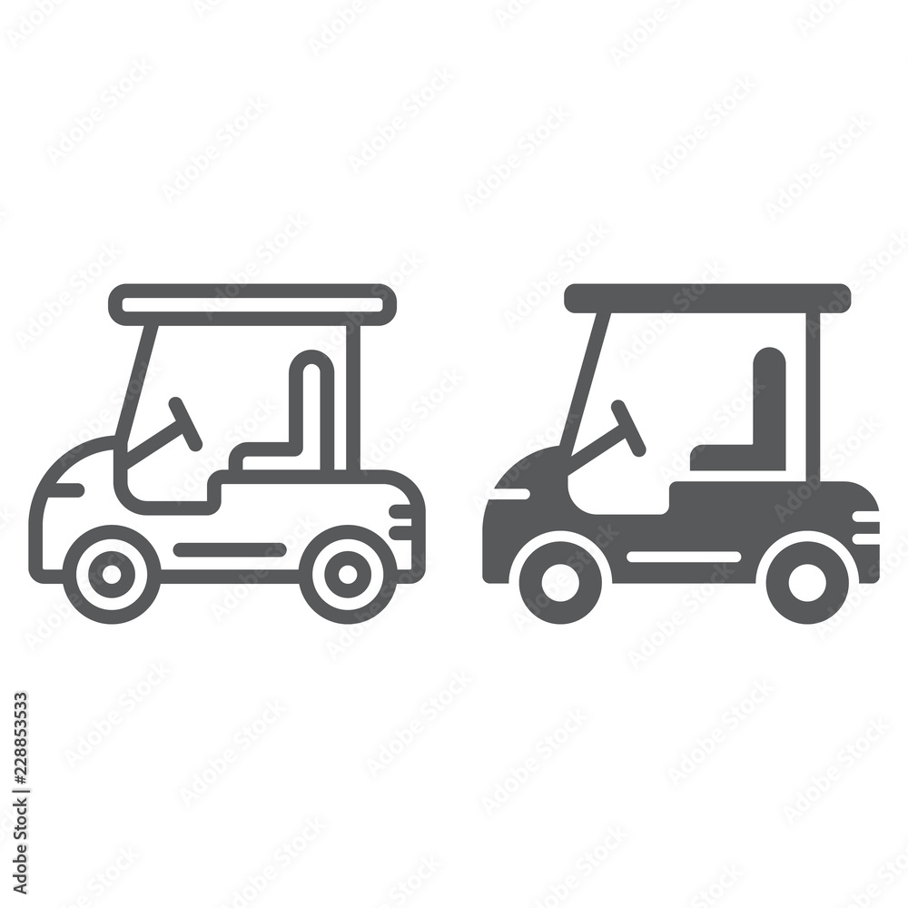 Golf car line and glyph icon, automobile and sport, cart sign, vector graphics, a linear pattern on a white background.