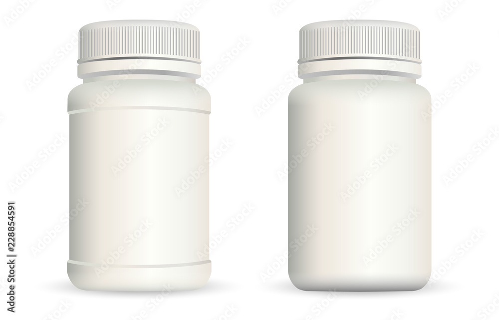 Realistic plastic bottles set for medicine isolated on white background. Drugs container Mock Up Milk White Template. Vector EPS10 illustration. Realistic plastic bottles set for medicine isolated on white background. Drugs container Mock Up Milk White Template. Vector EPS10 illustration.