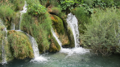 At the lake with waterfalls