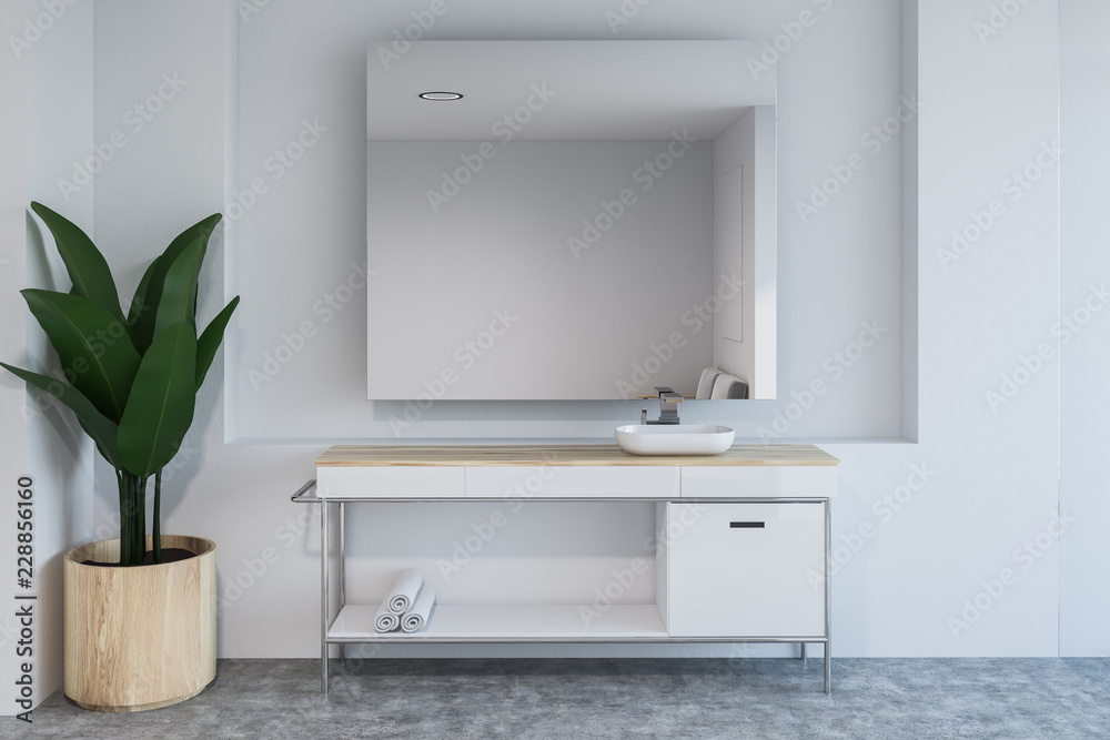Fototapeta premium White bathroom interior, sink and mirror
