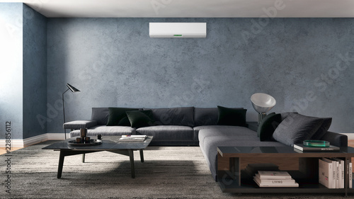 modern bright interiors Living room with air conditioning illustration 3D rendering computer generated image photo