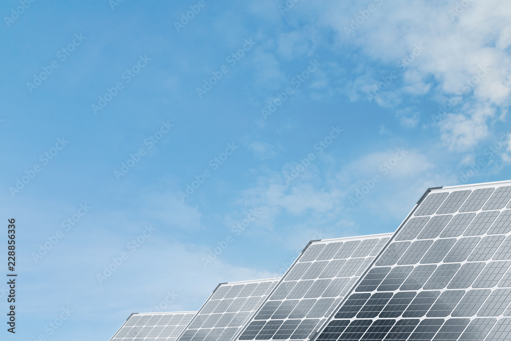 Row of solar panels over sky background, mock up Row of solar panels over sky background, mock up